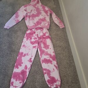 Comfrt Strawberry Swirl Pink Tie-Dye Hoodie and Jogger Set. Like New. Size XS